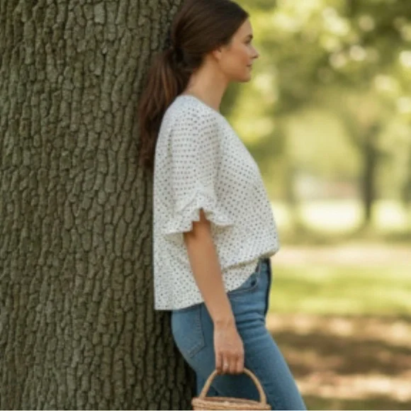 Shein Cream Black Polka Dot Top - Picture 2 of 9